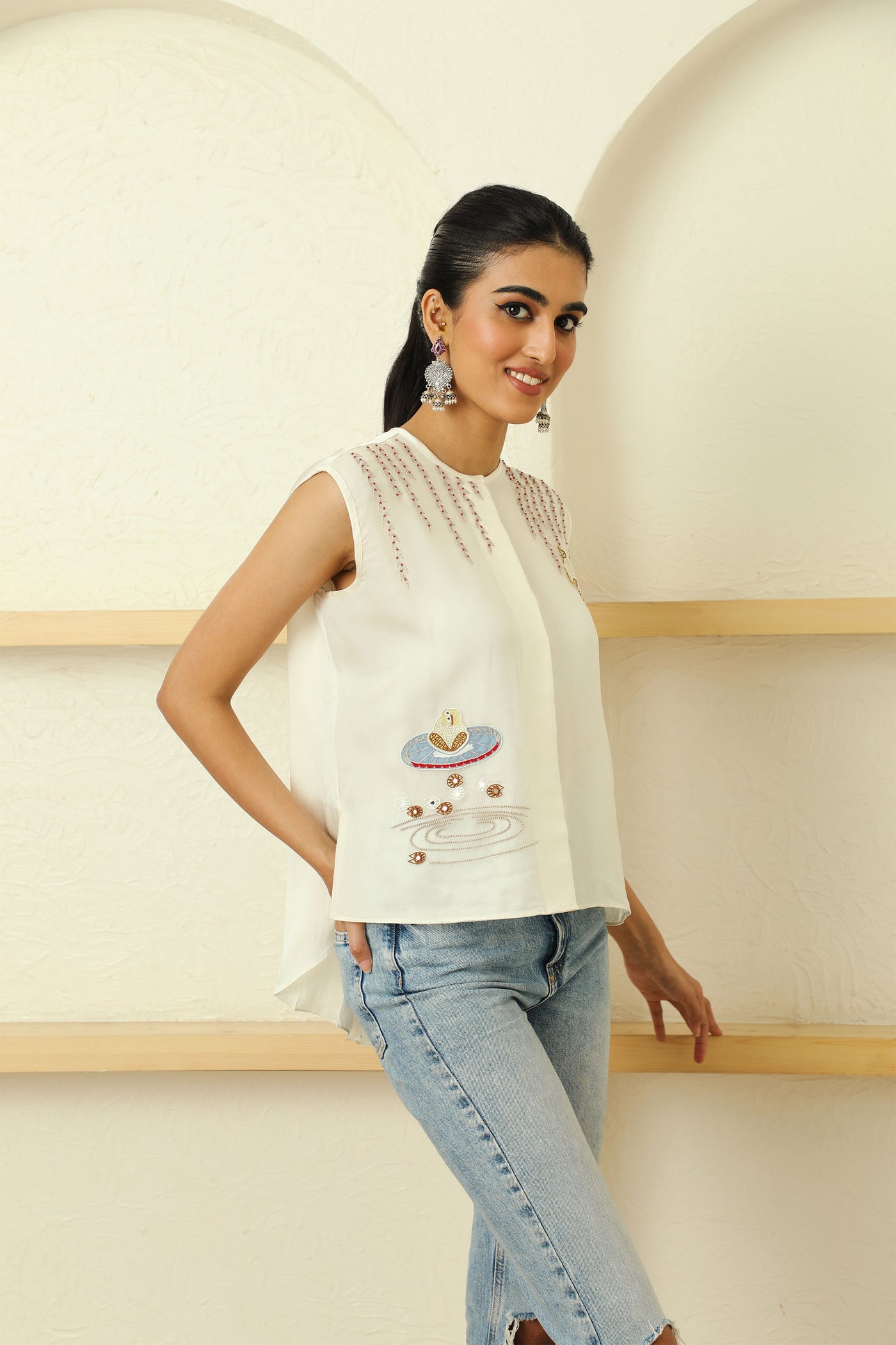 twenty nine cherry blossom top with pleated back cream fusion indian designer wear online shopping melange singapore