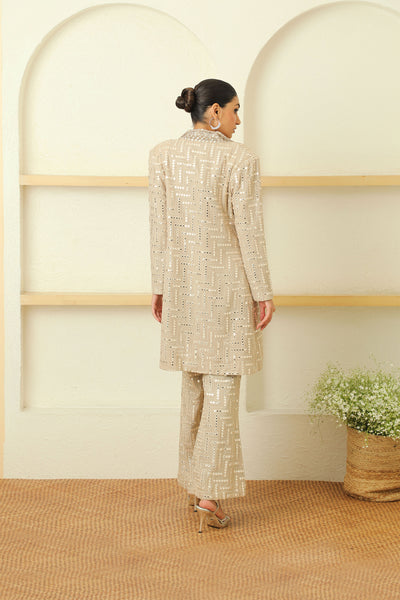 twenty nine cherry blossom turnover hi-neck jacket with coat collars beige fusion indian designer wear online shopping melange singapore