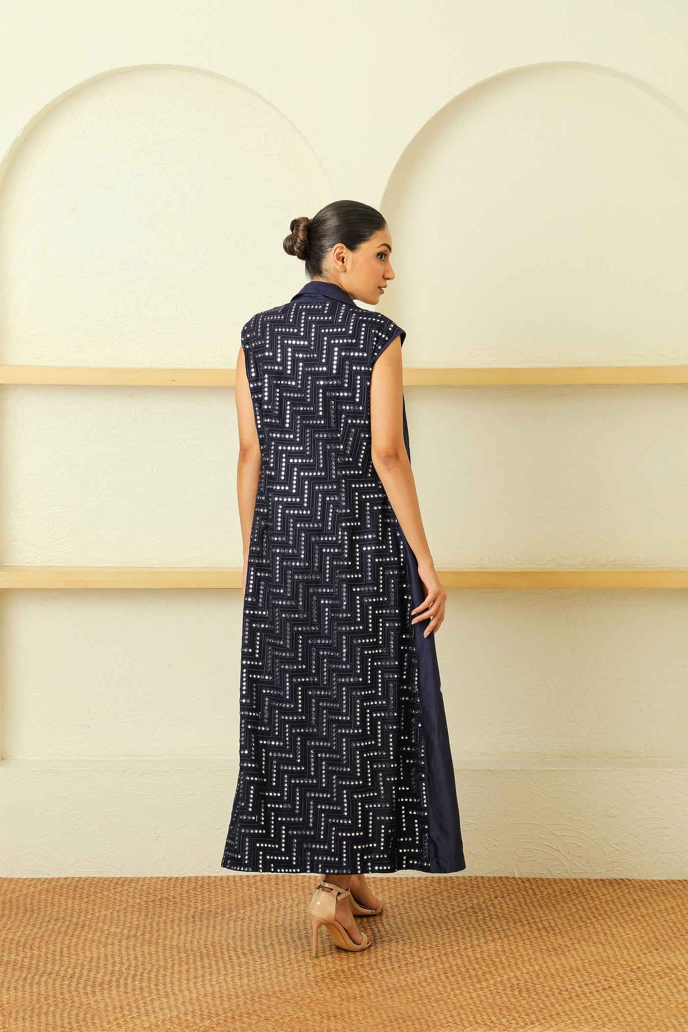 twenty nine cigarette pants with slits navy blue fusion indian designer wear online shopping melange singapore