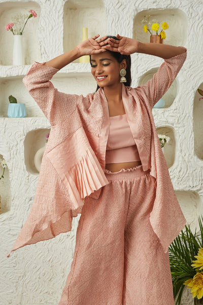 twenty nine Crushed Bandhani Frill Flayer Cape peach fusion indian designer wear online shopping melange singapore