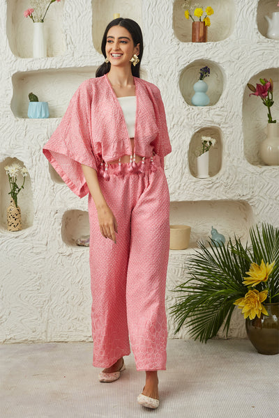 twenty nine Crushed Raidaana Bandhani Bolero Jacket pink  fusion indian designer wear online shopping melange singapore