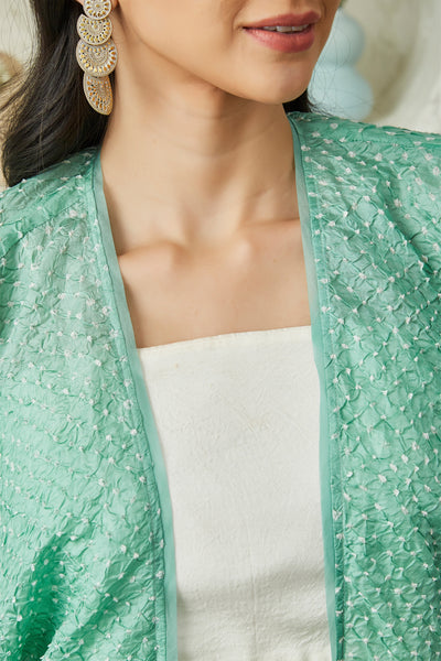 twenty nine Crushed Raidaana Bandhani Bolero Jacket sea green  fusion indian designer wear online shopping melange singapore