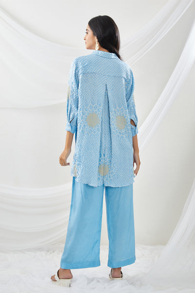 twenty nine Gajji Silk Bandhani Panel Shirt With Pants sky blue fusion indian designer wear online shopping melange singapore