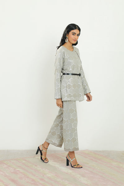 twenty nine luxe mirrorwork wrapover jacket grey fusion indian designer wear online shopping melange singapore