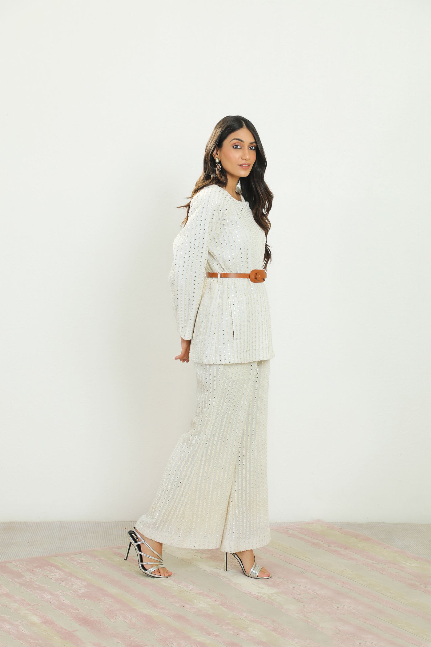 twenty nine luxe mirrorwork wrapover jacket white fusion indian designer wear online shopping melange singapore
