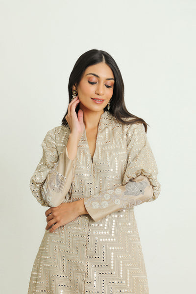 twenty nine mw cherry blossom cuff sleeves jacket beige fusion indian designer wear online shopping melange singapore