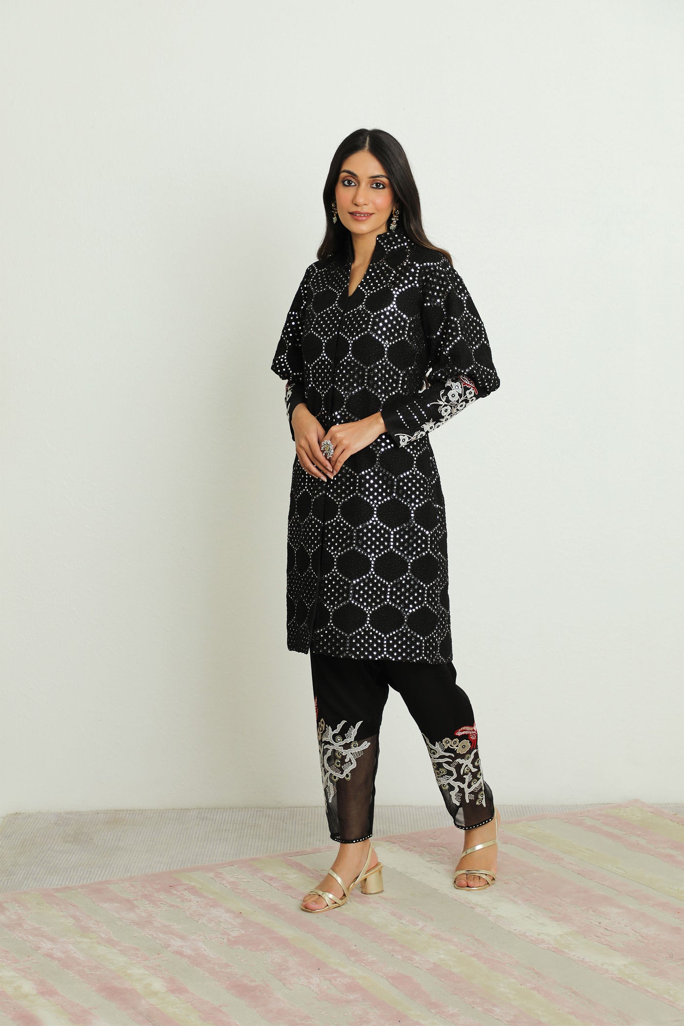 twenty nine mw cherry blossom cuff sleeves jacket black fusion indian designer wear online shopping melange singapore