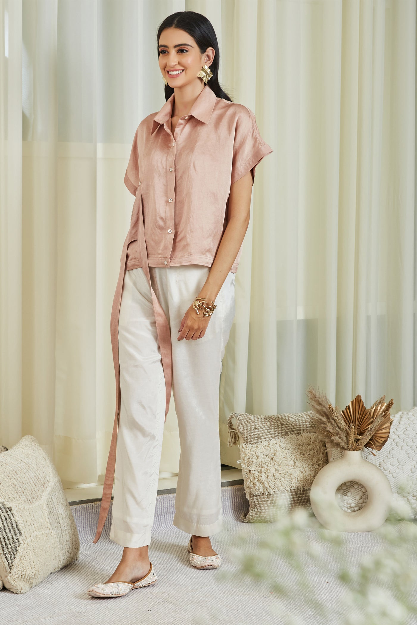 twenty nine  Mirror Embellished Safari Crop Jacket With Pants peach fusion indian designer wear online shopping melange singapore