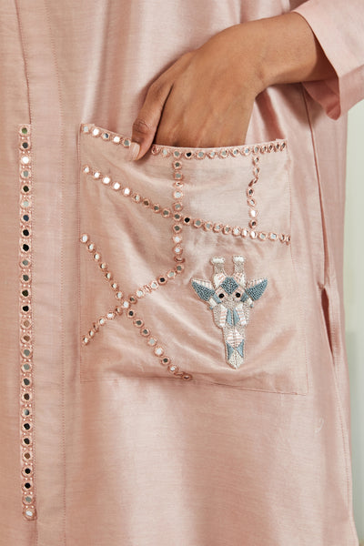 twenty nine Mirror Embellished Safari Dress Tunic With Pants peach  fusion indian designer wear online shopping melange singapore