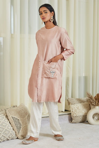 twenty nine Mirror Embellished Safari Dress Tunic With Pants peach  fusion indian designer wear online shopping melange singapore