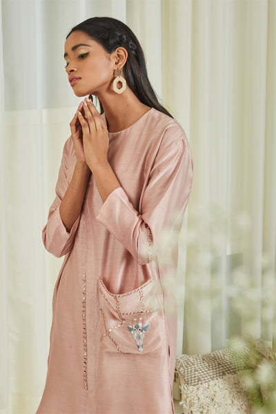 twenty nine Mirror Embellished Safari Dress Tunic With Pants peach  fusion indian designer wear online shopping melange singapore