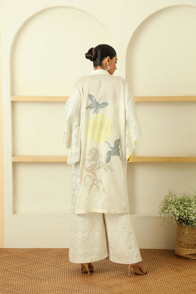twenty nine mirrorwork cherry blossom kimono sleeves overly jacket cream fusion indian designer wear online shopping melange singapore