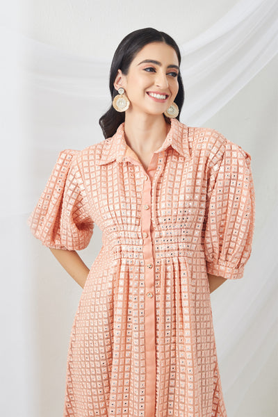 twenty nine  Mirrorwork Hi-Low Dress peach fusion indian designer wear online shopping melange singapore