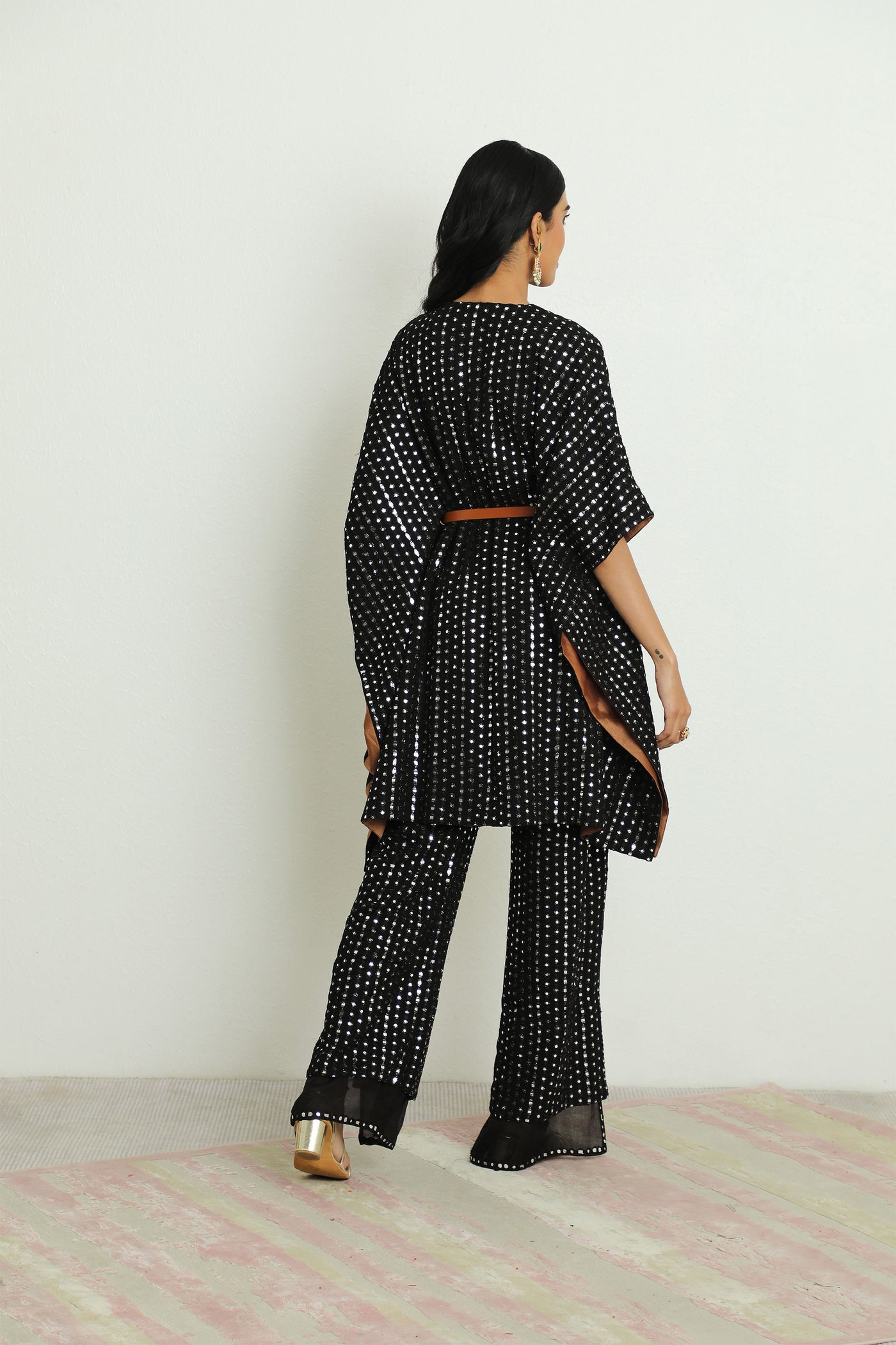 twenty nine mirrorwork kaftan tunic with belt black fusion indian designer wear online shopping melange singapore