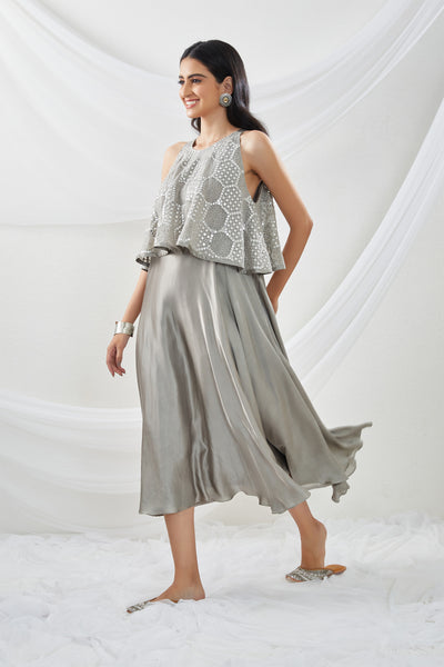 twenty nine Mirrorwork Long Dress grey  fusion indian designer wear online shopping melange singapore
