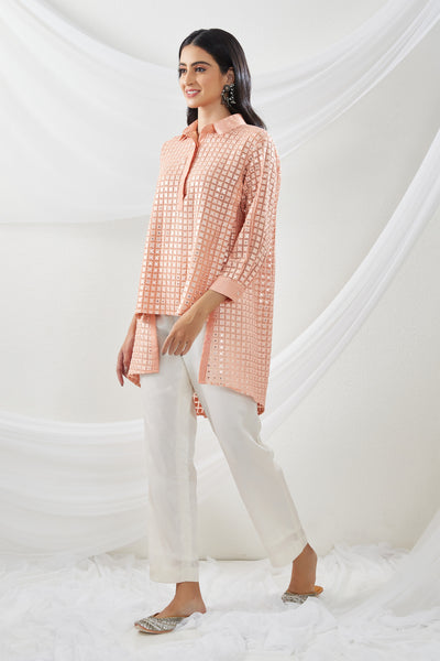 twenty nine Mirrorwork Panel Shirt With Pant peach  fusion indian designer wear online shopping melange singapore