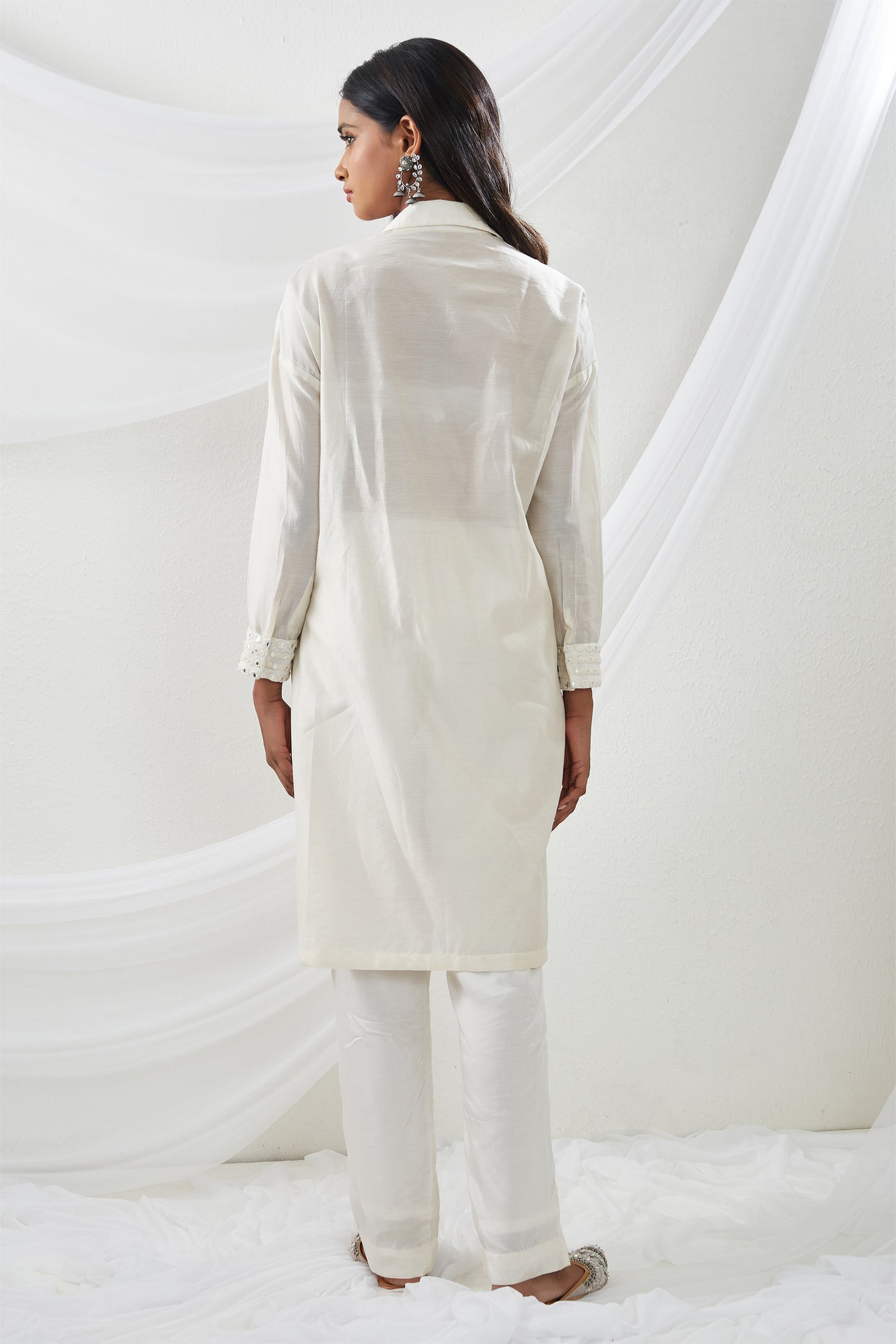 twenty nine Mirrorwork Panel Tunic With Pant white  fusion indian designer wear online shopping melange singapore