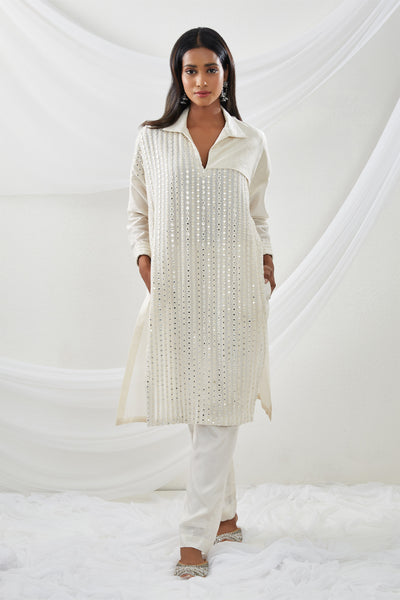 twenty nine Mirrorwork Panel Tunic With Pant white  fusion indian designer wear online shopping melange singapore