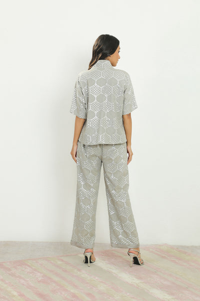 twenty nine mirrorwork raglan sleeves eyelet shirt jacket grey fusion indian designer wear online shopping melange singapore