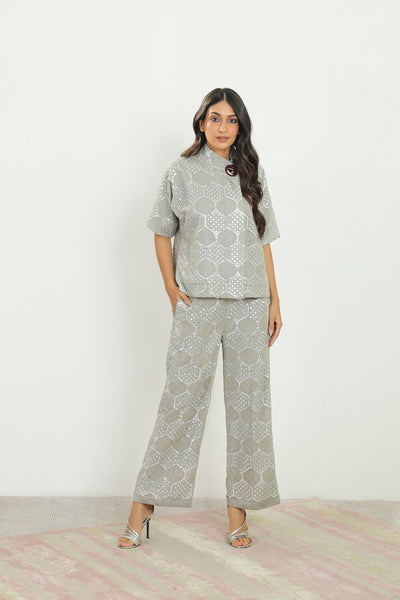 twenty nine mirrorwork raglan sleeves eyelet shirt jacket grey fusion indian designer wear online shopping melange singapore