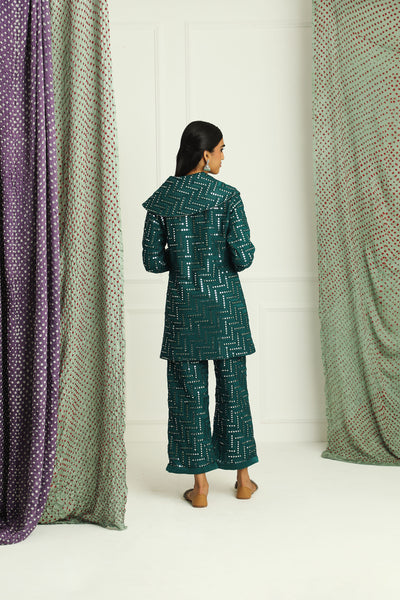 twenty nine mirrorwork scarf jacket with cherry blossom pockets green fusion indian designer wear online shopping melange singapore