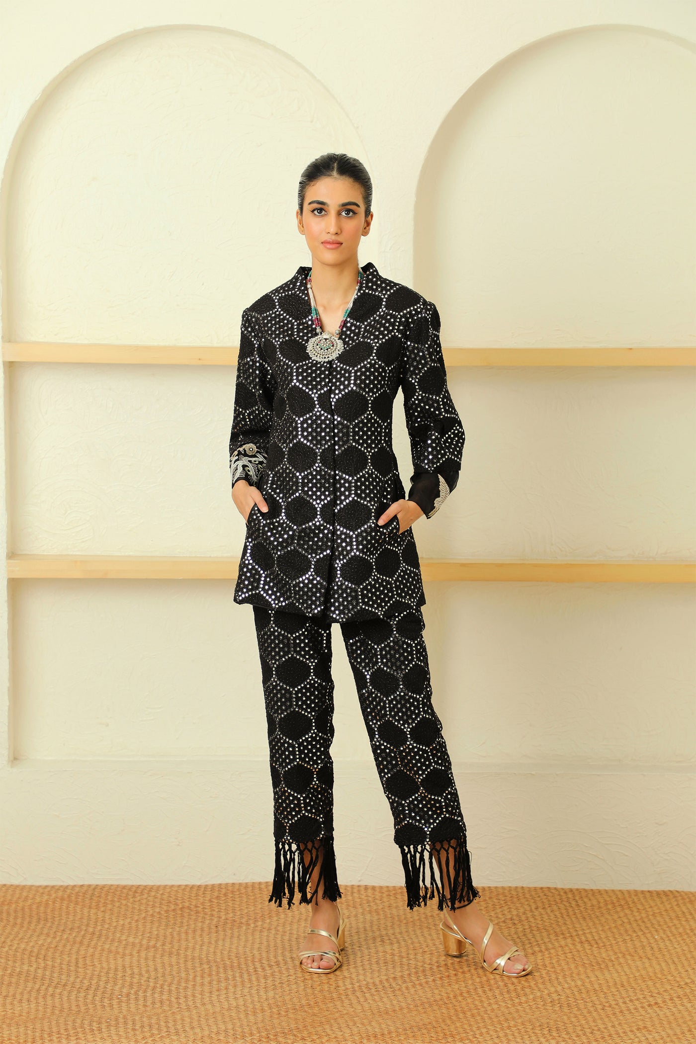twenty nine mirrorwork tassels pant black fusion indian designer wear online shopping melange singapore