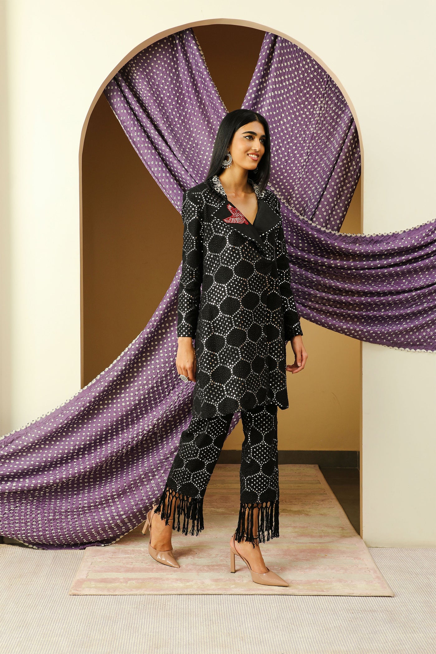 twenty nine mirrorwork tassels pants black fusion indian designer wear online shopping melange singapore