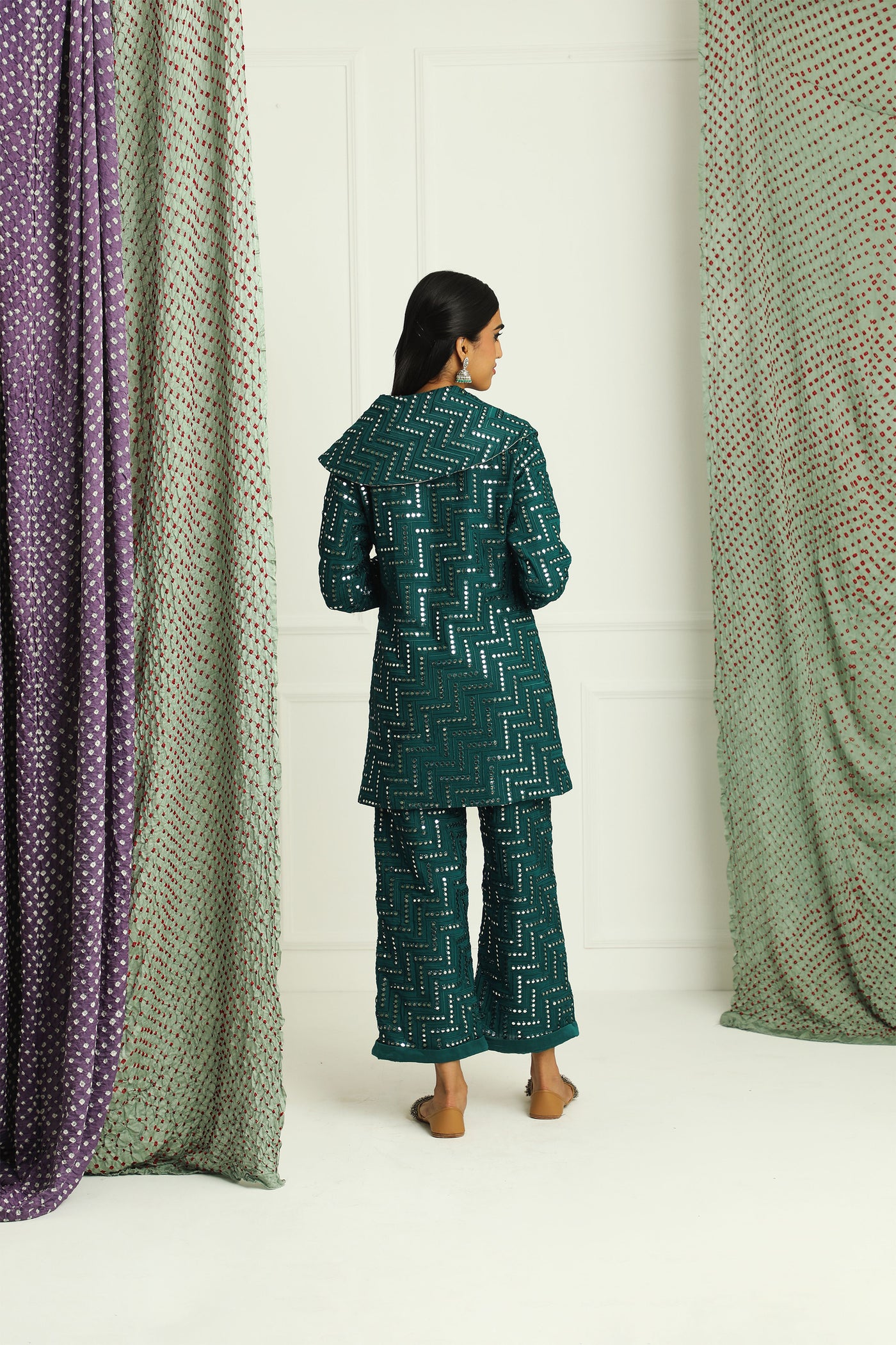 twenty nine mirrorwork turnover pants green fusion indian designer wear online shopping melange singapore