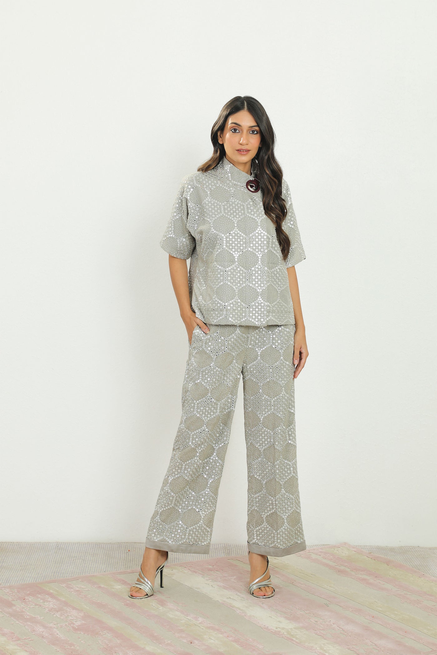 twenty nine mirrorwork turnover pants grey fusion indian designer wear online shopping melange singapore