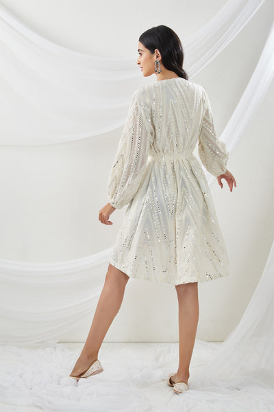 twenty nine Mirrorwork Wrapover Shift Dress white  fusion indian designer wear online shopping melange singapore