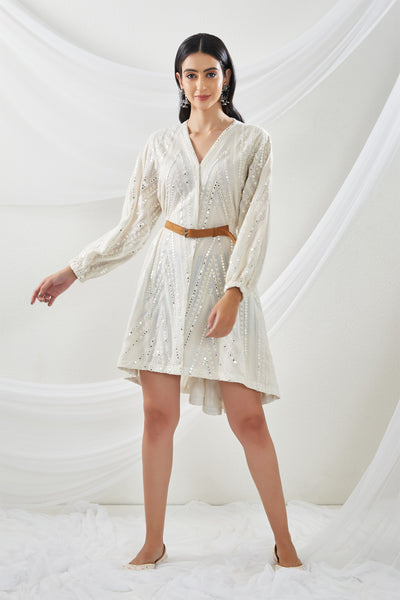 twenty nine Mirrorwork Wrapover Shift Dress white  fusion indian designer wear online shopping melange singapore