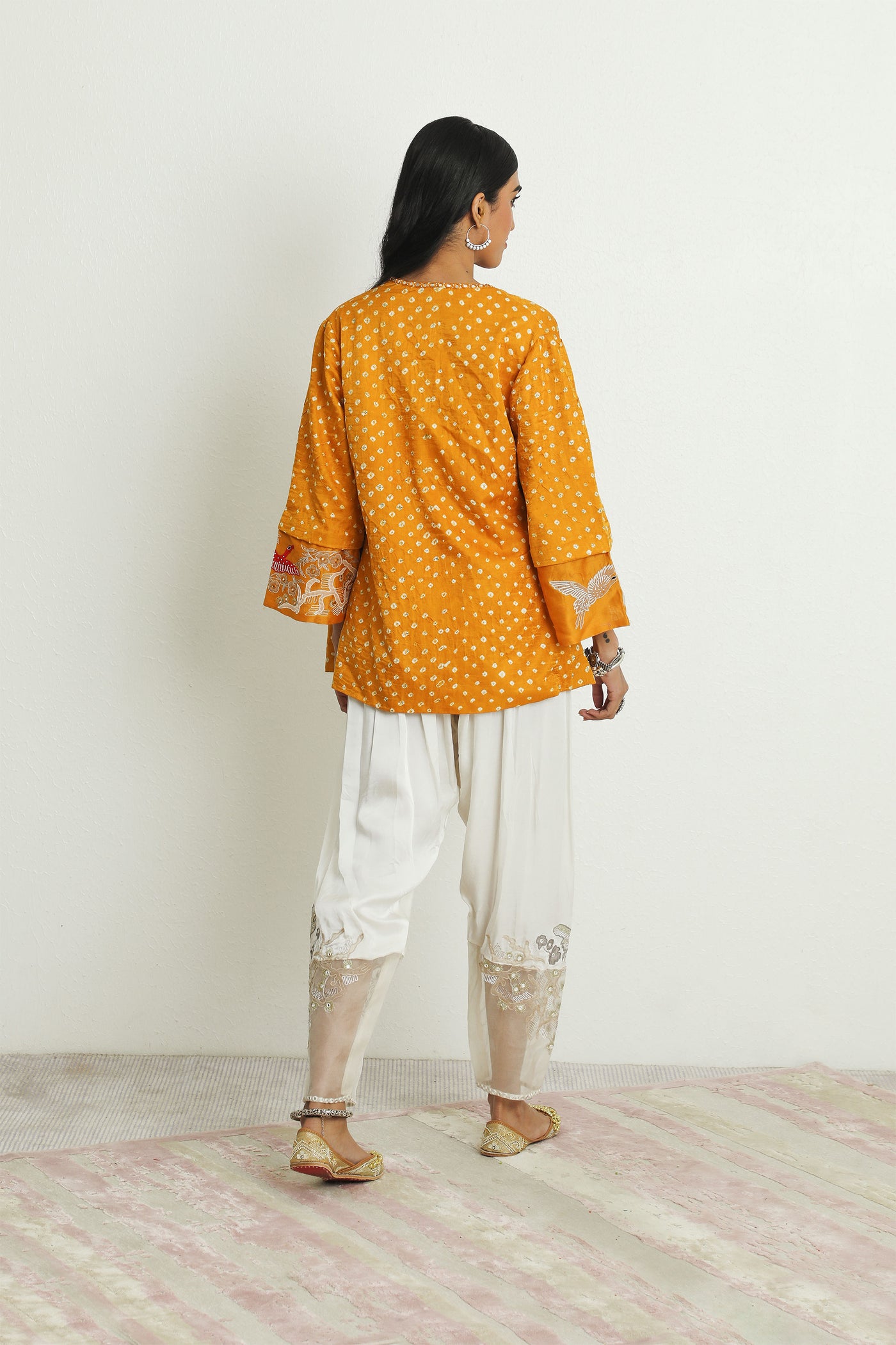 twenty nine modal satin dhoti with embroided organza poncho white fusion indian designer wear online shopping melange singapore