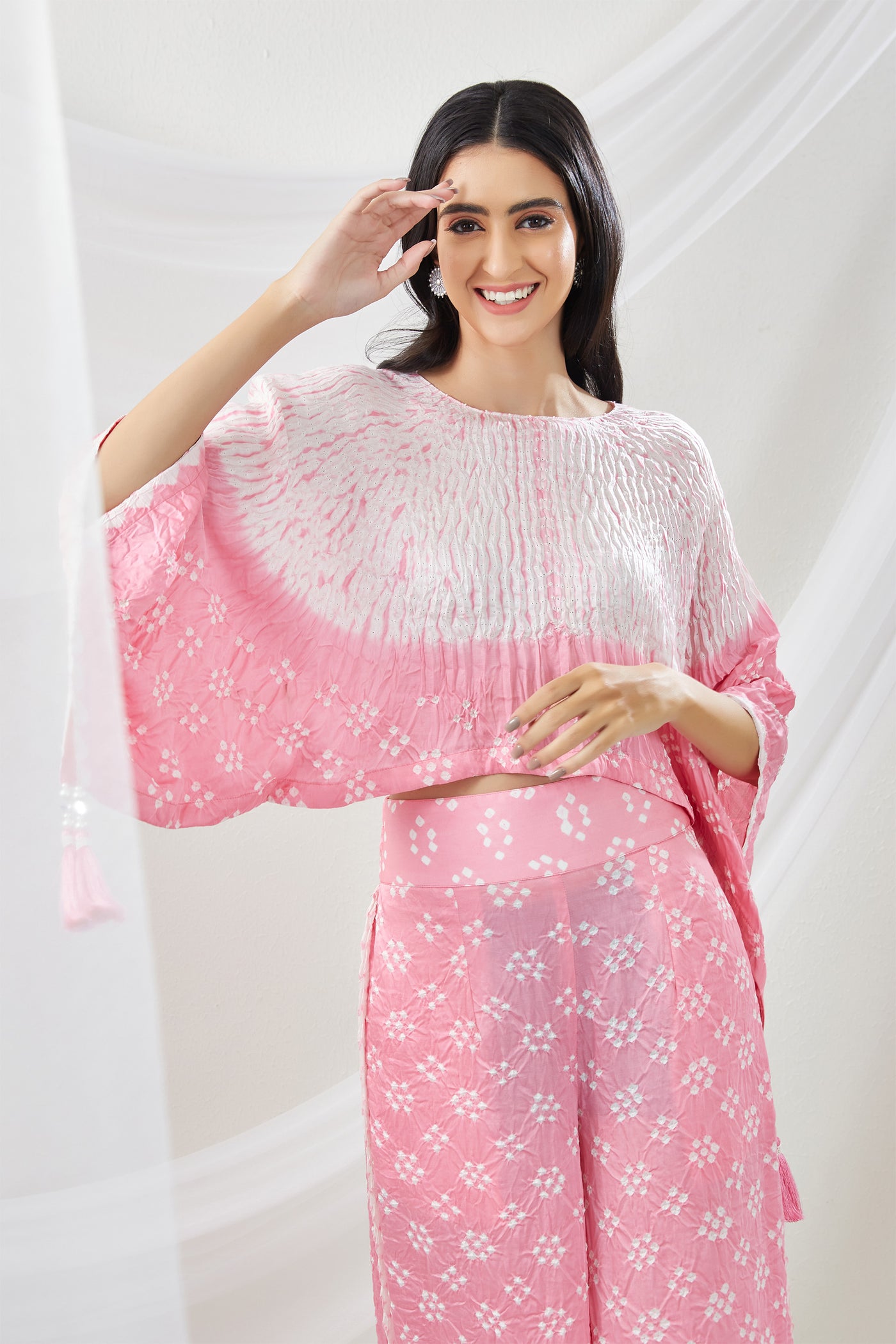 twenty nine  Shibori Bandhani Co-ord Pant Set baby pink fusion indian designer wear online shopping melange singapore