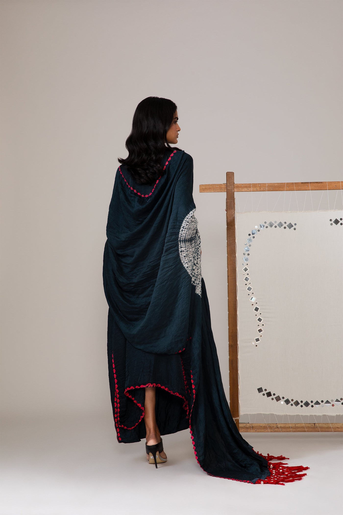 Shibori Bandhani drape with Mirrorwork Sleeves