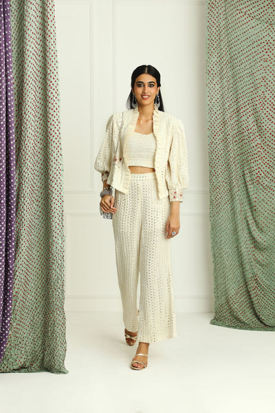 twenty nine short cherry blossom frill jacket cream fusion indian designer wear online shopping melange singapore