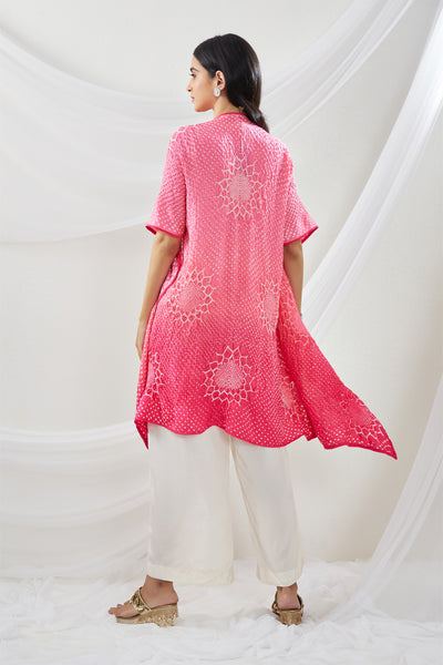 twenty nine Sunflower Bandhani Overlay with Lapels pink  fusion indian designer wear online shopping melange singapore