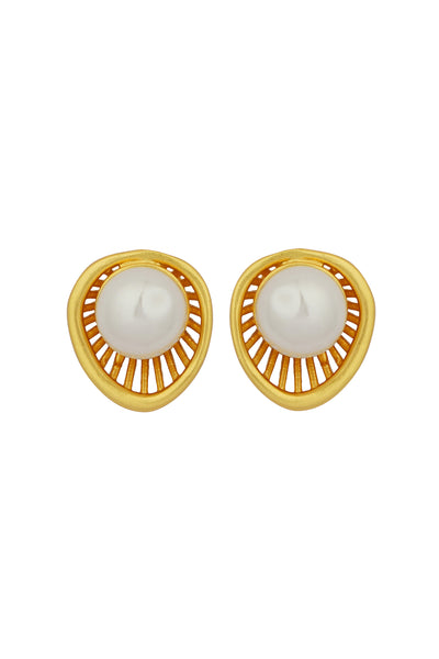 Zariin 22Kt Gold Plated Brass White Shell Pearl Glam & Party Wear Studs Earrings gold white fashion jewellery indian designer wear online shopping melange singapore