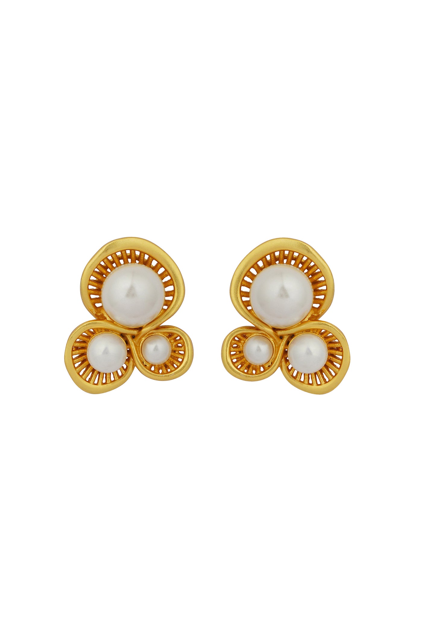 Zariin 22Kt Gold Plated Brass White Shell Pearl Glam & Party Wear Studs Earrings gold white fashion jewellery indian designer wear online shopping melange singapore