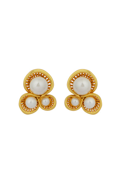 Zariin 22Kt Gold Plated Brass White Shell Pearl Glam & Party Wear Studs Earrings gold white fashion jewellery indian designer wear online shopping melange singapore