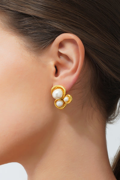 Zariin 22Kt Gold Plated Brass White Shell Pearl Glam & Party Wear Studs Earrings gold white fashion jewellery indian designer wear online shopping melange singapore