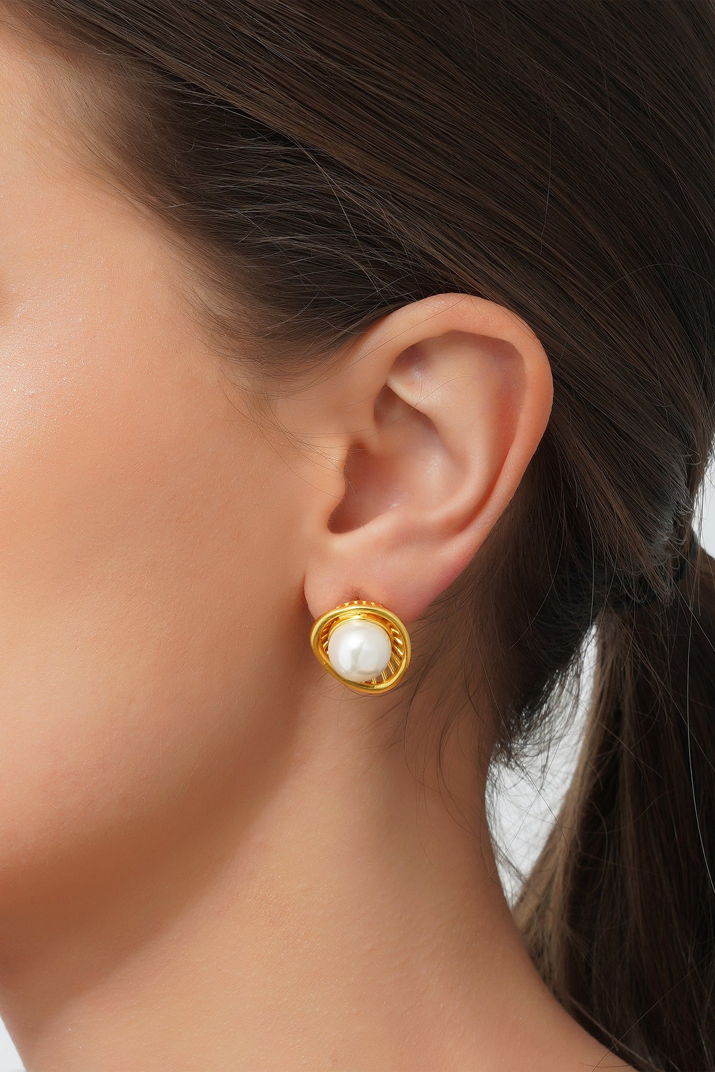 Zariin 22Kt Gold Plated Brass White Shell Pearl Glam & Party Wear Studs Earrings gold white fashion jewellery indian designer wear online shopping melange singapore