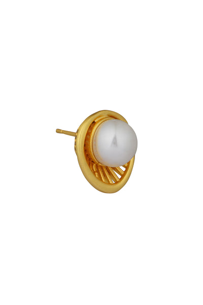 Zariin 22Kt Gold Plated Brass White Shell Pearl Glam & Party Wear Studs Earrings gold white fashion jewellery indian designer wear online shopping melange singapore