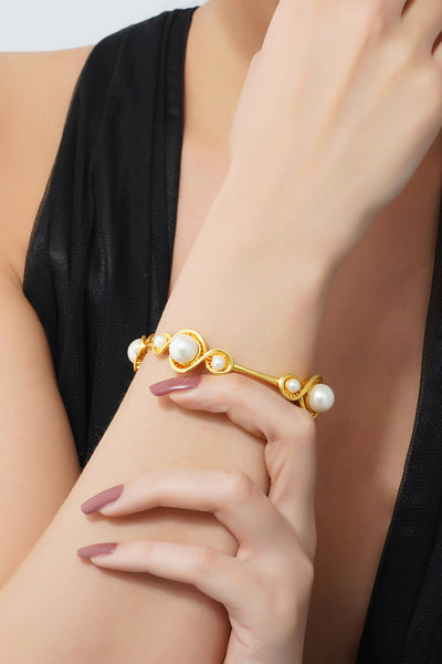 Zariin 22Kt Gold Plated White Shell Pearl Bangle gold white fashion jewellery indian designer wear online shopping melange singapore